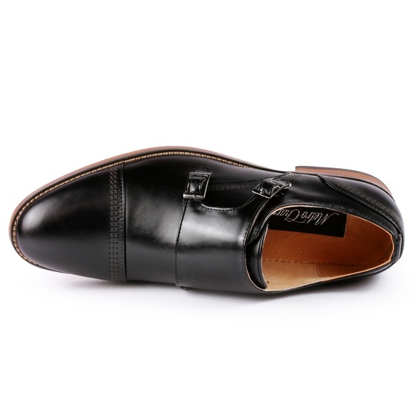 Men's Black Double Monk Strap Loafer Dress Shoe - Picture 4 of 5